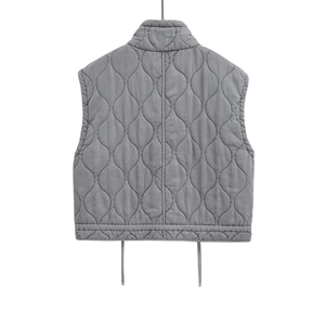 Grey quilted vest for women featuring a stylish stand collar and wavy stitch pattern