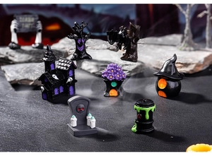 Miniature Halloween spooky landscape set with tombstone, haunted house and resin ghosts