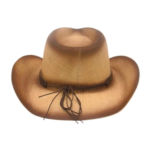Western style brown woven straw cowboy hat with gradient brim and decorative band