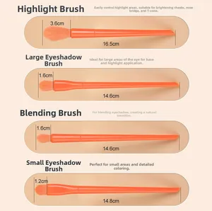 Detailed size specifications for orange makeup brushes including eyeshadow and highlight tools
