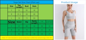 Tableau des tailles pour ensemble de yoga brassière et short sans couture pour femme