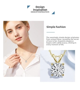 Detailed view of round brilliant cut moissanite pendant in classic four-prong setting