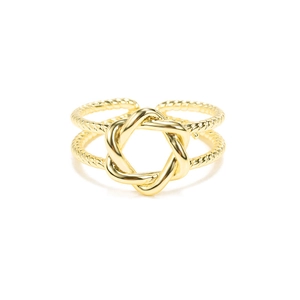 Fashionable 18k gold plated punk braided open ring with hollow geometric double layers