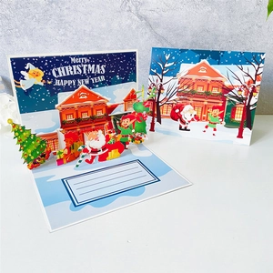 Creative 3D pop-up Christmas card with Santa Claus and festive winter scene design