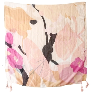 Floral print lightweight summer shawl with vintage patterns and tassel decorative edges