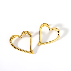 Minimalist exaggerated hollow heart-shaped stainless steel earrings in gold finish