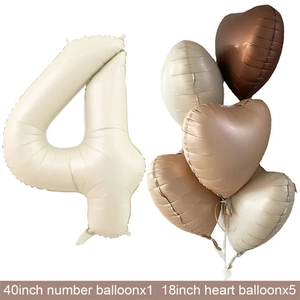 Detailed set of 40-inch cream number 4 balloon and 18-inch earth tone heart balloons