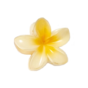 8cm plumeria flower hair claw clip with yellow and white gradient finish on white background