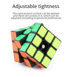 Detail view of adjustable tightness feature with internal screw of the 3x3 speed cube