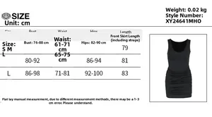 Size guide table for women's slim fit ruched strap dress with cm measurements