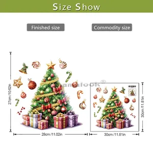Detailed size chart for Christmas tree PVC wall decals showing 30x30cm layout dimensions