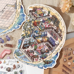 Isometric 2.5D building interior stickers set for DIY scrapbooking and crafts
