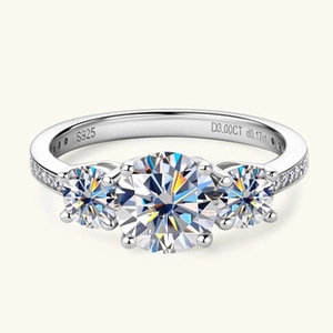 Macro view of S925 sterling silver ring showing 3.00CT moissanite and engraved hallmarks
