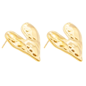 Golden heart stud earrings with liquid metal hammered texture in 304 stainless steel