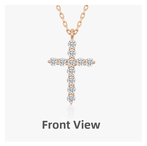 Detailed front view of 925 silver cross pendant necklace with 14k gold plating and crystals