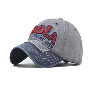 Distressed BHOLA embroidery baseball cap with wash cotton finish and mesh back detail