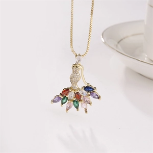 Gold dancing angel pendant necklace with colorful cubic zirconia on a box chain