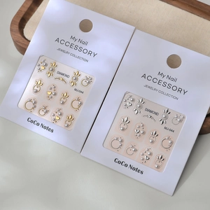 Kit stickers ongles 3D or et argent avec perles et motifs cœur pour manucure créative