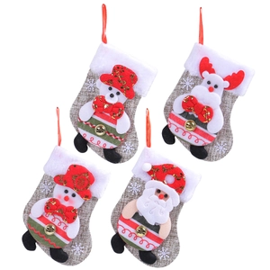 Set of 4 Christmas stockings with Santa snowman reindeer and bear cartoon ornaments