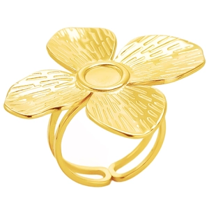 Bague trèfle ajustable en acier inoxydable 304 doré avec texture métallique brossée