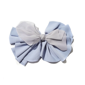 Elegant blue and grey fabric bow hair clip with layered chiffon for women's hairstyle