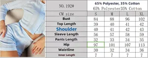 Detailed size chart for hollow knit pajamas set with measurements for S to XL sizes