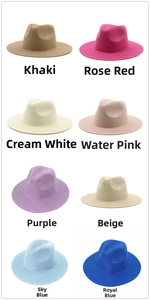 Grid view of handmade straw Panama hats in eight different summer colors for men