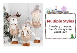 Detailed view of telescopic Christmas dolls including reindeer, snowman, and Santa Claus