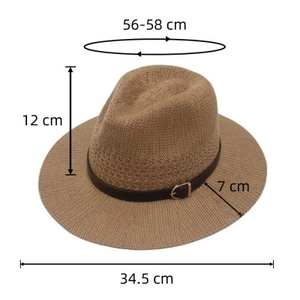 Größentabelle für Khaki-Strohhut mit Maßen für Krone, Krempe und Gesamtdurchmesser