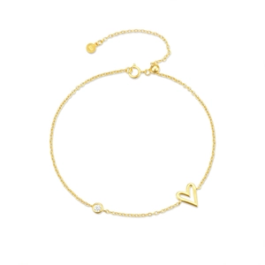 Classic S925 sterling silver heart bracelet with white zircon and gold plating finish