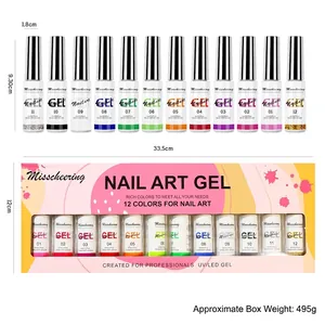 Set of 12 colors 3D nail art liner gel with 8ml bottles and retail packaging box