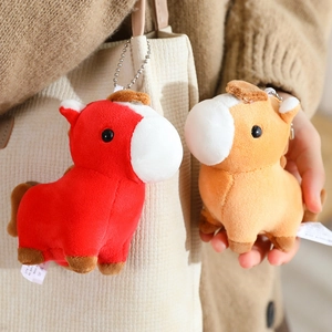 Cute plush pony keychain pendants in red and light brown for bags and backpack accessories