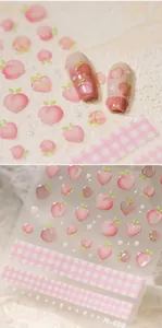 Autocollants ongles 3D pêche avec motifs en relief et démonstration sur les ongles