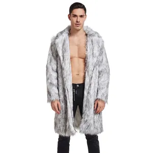 Men Long Faux Fur Coat Warm Winter Overcoat Lapel Single Breasted Loose Artificial Fur Jacket Streetwear Fashion Outerwear