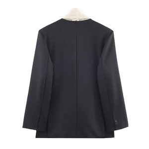 Rear view of a premium black tailored suit jacket featuring classic buttoned cuffs