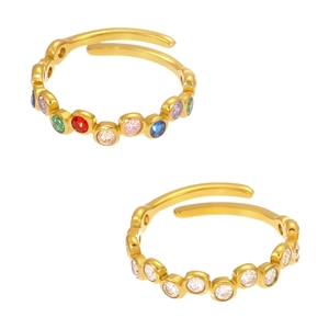 18k gold-plated stainless steel open rings with multi-colored and white cubic zirconia