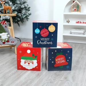 Festive red and blue Christmas gift box set for holiday display and scene decoration