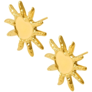 Irregular sun-shaped 18k gold plated stainless steel stud earrings with textured finish