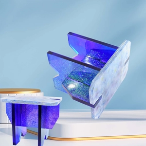 DIY glitter resin mold for square assembly stools with blue purple gradient finish