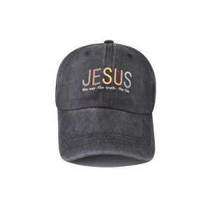 Washed cotton JESUS baseball cap for men and women with spiritual quote and vintage finish