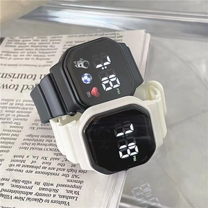 Detail of square LED watch face showing heart rate, time, and astronaut icons
