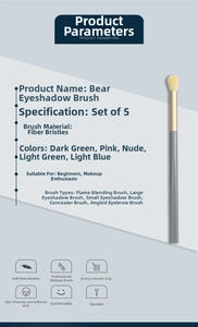 Detail view of 5-piece fiber hair eyeshadow brush set with soft bristles and golden ferrule