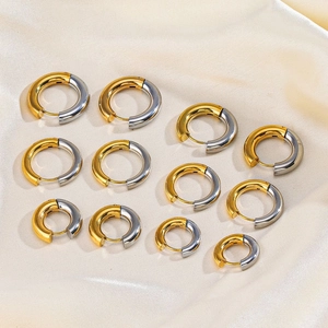 Chunky Hoop Earrings Stainless Steel Two-Tone Gold Silver Bicolor Geometric Minimalist Trendy INS Style Fashion Jewelry