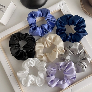 Set of 7 premium vintage satin scrunchies in assorted colors with silky luster finish