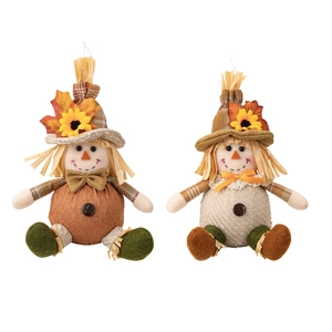 Handcrafted Harvest Scarecrow Dolls with Autumn Maple Leaf and Sunflower Accents