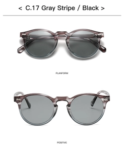 Detailansicht der runden Vintage-Polarisations-Sonnenbrille in Graustreifen und Schwarz