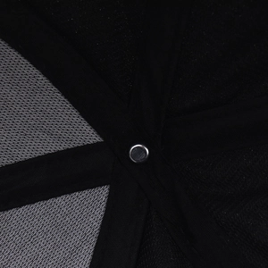 Detail view of the breathable mesh crown construction and reinforced seams inside the cap