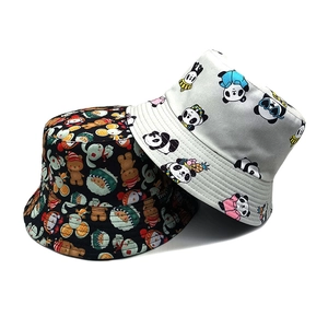 Reversible Cartoon Panda Bear Print Bucket Hat Polyester Sun Protection Outdoor Fisherman Cap For Men Women
