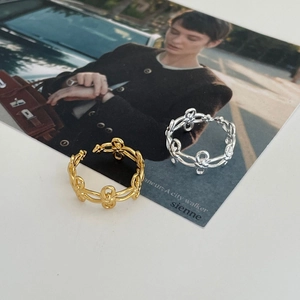 Minimalist S925 sterling silver chain rings in gold and silver finish with open design