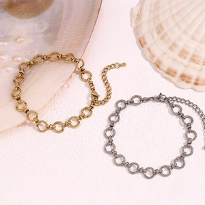 Minimalist 14K gold and silver plated stainless steel chain anklets with shell accents